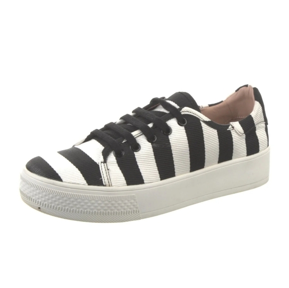 Alice + Olivia Ezra Size 6 (36) Sneakers Blk/White Stripe Canvas Platform Shoes - Picture 1 of 16